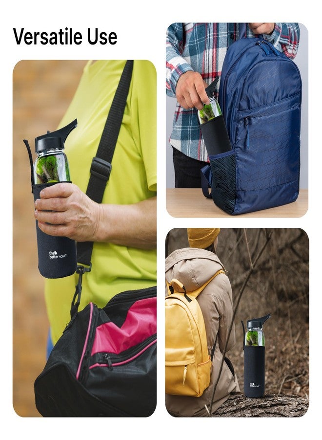 The Better Home زجاجة مياه من زجاج البوروسيليكات من ذا بيتر هوم، سعة 650 مل، مزودة بغطاء واقٍ، مناسبة للمكتب، النادي الرياضي، والمدرسة، مانعة للتسرب وخالية من مادة BPA، مصنوعة من زجاج مقاوم للكسر - عبوة واحدة، لون أسود - Image 4